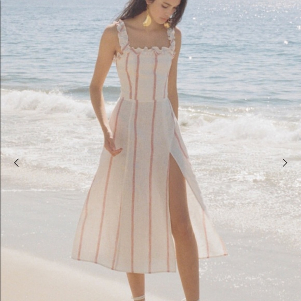 Reformation Lavender Linen Dress in Red Licorice